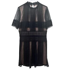 One 33 Social Women's Black & Nude Sheer Lace Mini Dress NWT Size 12